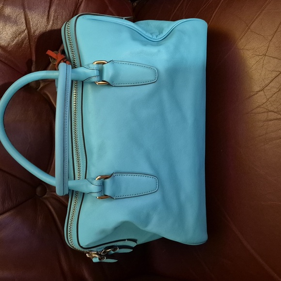 EUC 🌟 LN 🐦 COACH 🐦 HALEY (13') Leather PERFORATED Satchel 💙 ROBIN & BURGUNDY - Picture 6 of 15